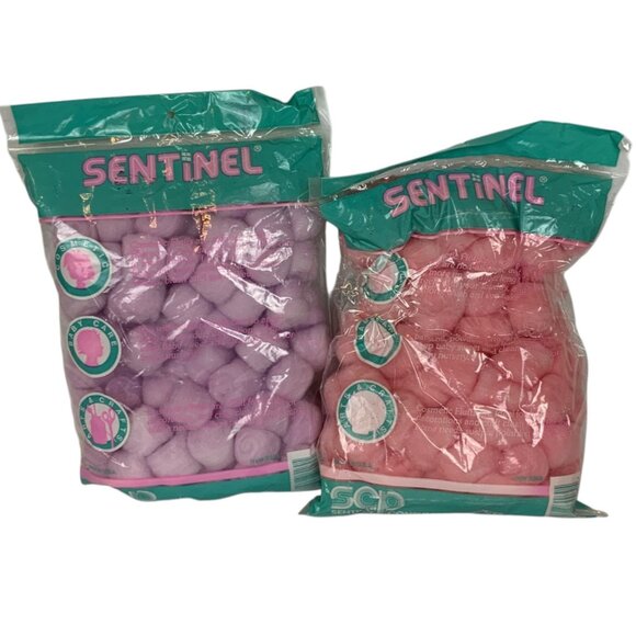 Vintage Sentinel Pastel Cosmetic Fluffs Cotton Balls Purple Pink 100 Count Each - Picture 2 of 2